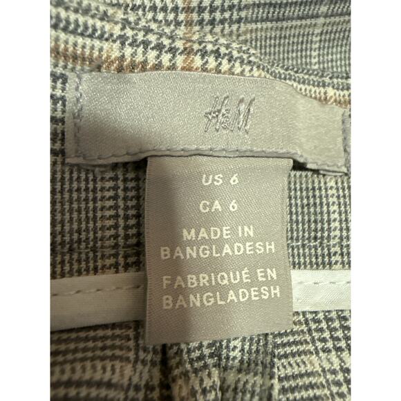 H&M Women's Gray Plaid Checkered High Rise Straight Leg Trousers Dress Pants 6 - Picture 4 of 5